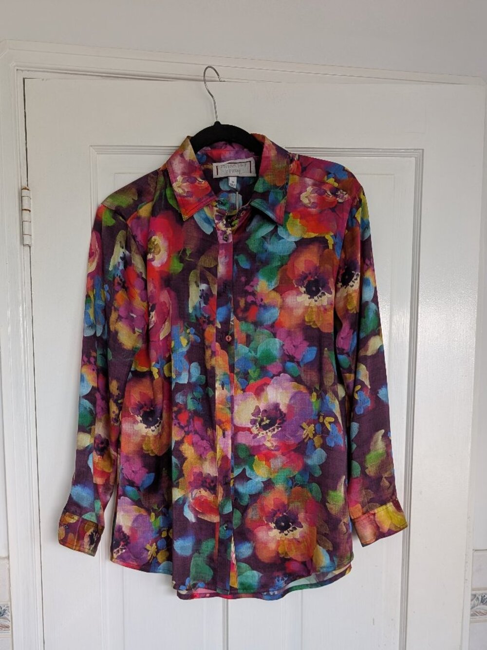 NWT Johnny Was Silk Floral Oversized Button-Up Long Sleeve Blouse XS